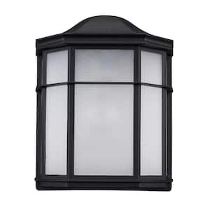 Andrews Black LED Outdoor Pocket Wall Light Fixture with Frosted Acrylic Shade