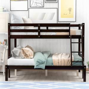 Brown Twin Over Full Bunk Bed Daybed with Guardrail