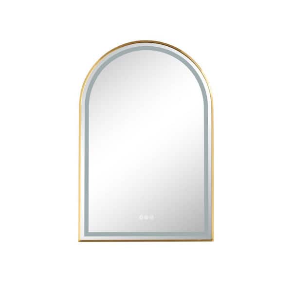 Unbranded 26 in. W x 39 in. H Arched Stainless Steel Framed LED Wall Mount Anti-Fog Modern Decorative Bathroom Vanity Mirror