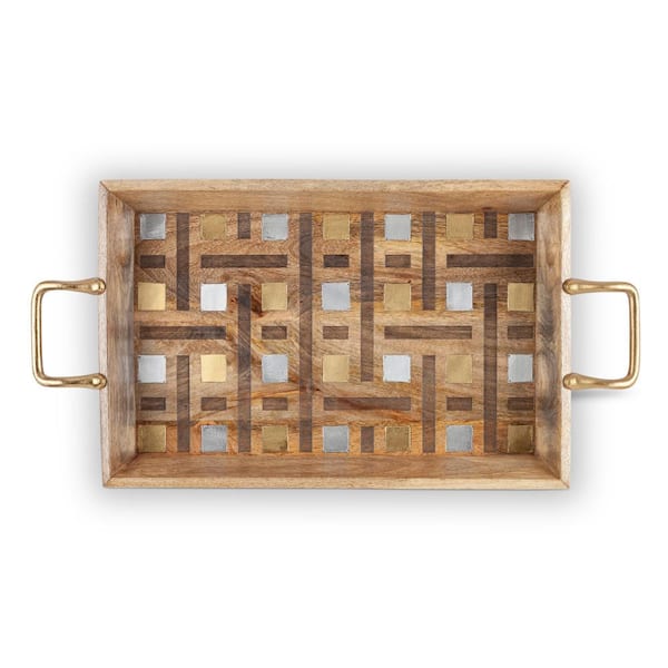 GG COLLECTION 27 in. Brown Tray with Laser Weave Inlay