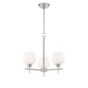 Camrin 3-Light Brushed Nickel Chandelier with White Glass Shades