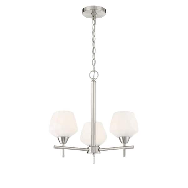 Minka Lavery Camrin 3-Light Brushed Nickel Chandelier with White Glass Shades