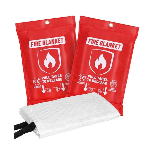Fiberglass Emergency Fire Blanket Heat Resistant Glove Stainless Steel Hooks Fire Blanket 2 Pack 40x40 in.