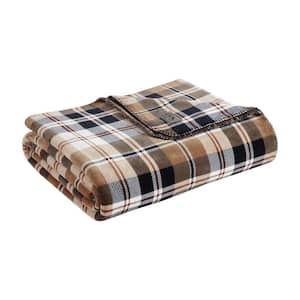 Trailhead Plaid Reversible Camel/Navy Ultra Soft Plush Fleece Full/Queen Blanket