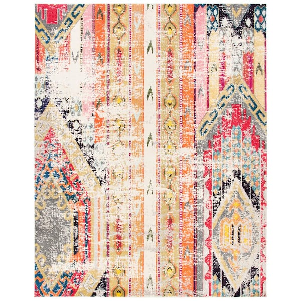 SAFAVIEH Madison Gray/Orange 8 ft. x 10 ft. Geometric Area Rug