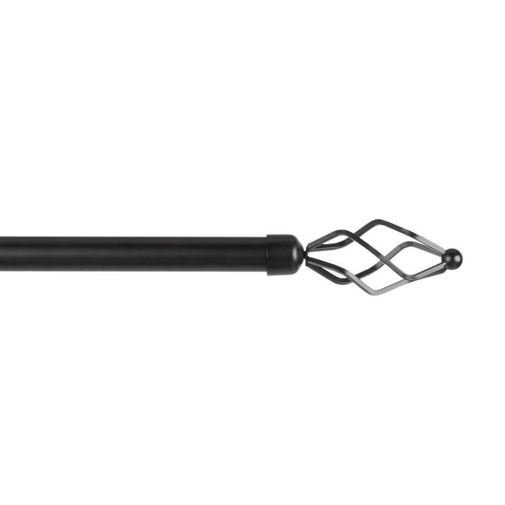 Lancelot Matte Black Adjustable Iron Curtain Rod with Wired Torch Finials