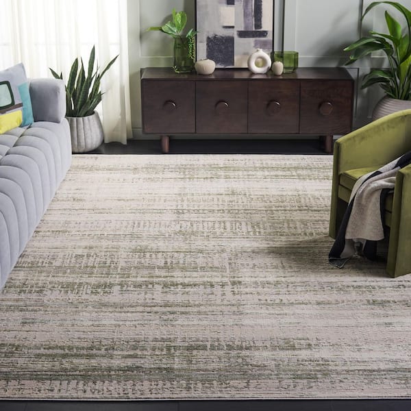 Prestige 9 ft. x 12 ft. Ivory/Light Green Distressed Striped Area Rug