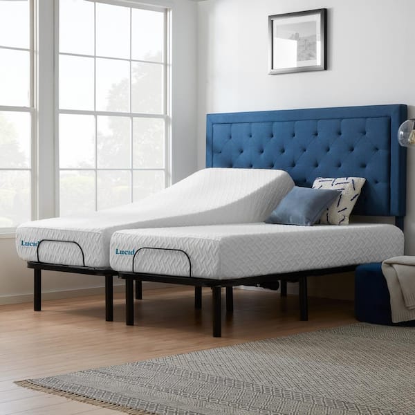 Lucid Comfort Collection Standard Adjustable Bed and 10 in. Plush Gel Memory Foam Split King Mattress Set