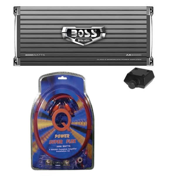 Boss Audio Systems AR4000D 4000-Watt Mono Car Audio Class D Power Amplifier+Remote+Amp Kit