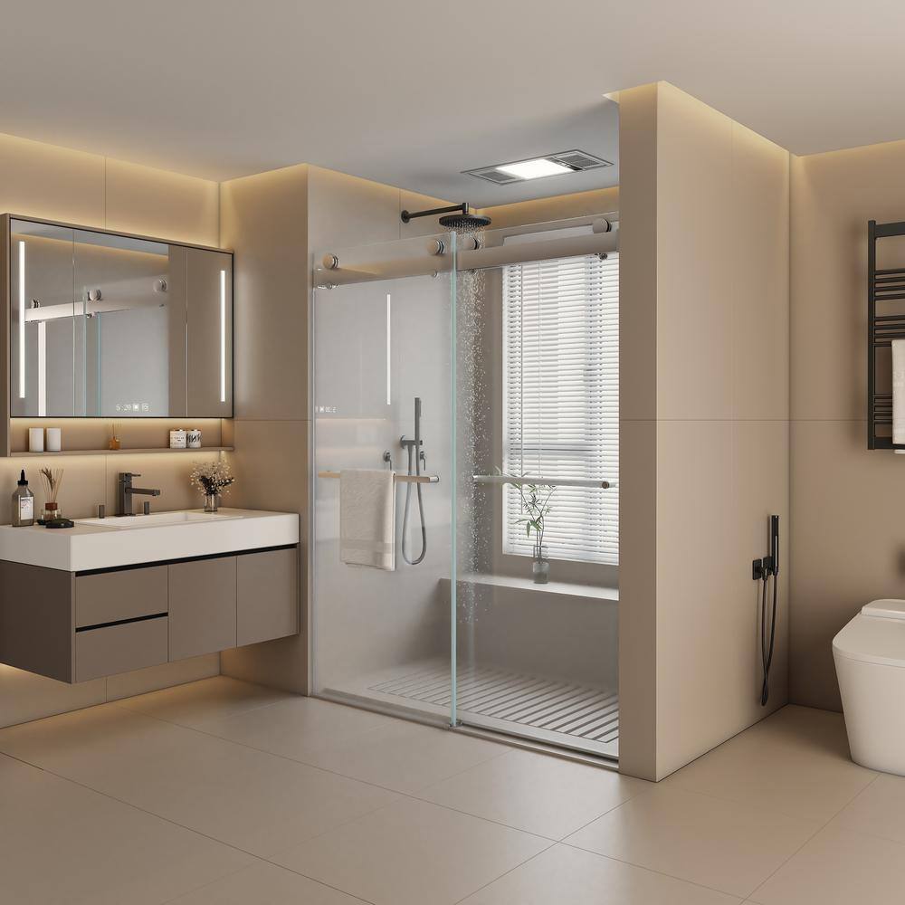 48'' W x 76'' H Chrome Frameless Double Sliding Shower Door
