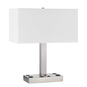 20 in Brushed Steel Metal Desk Lamp With 2 Power Outlets