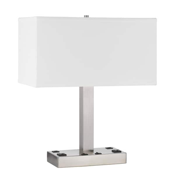 CAL Lighting 20 in Brushed Steel Metal Desk Lamp With 2 Power Outlets