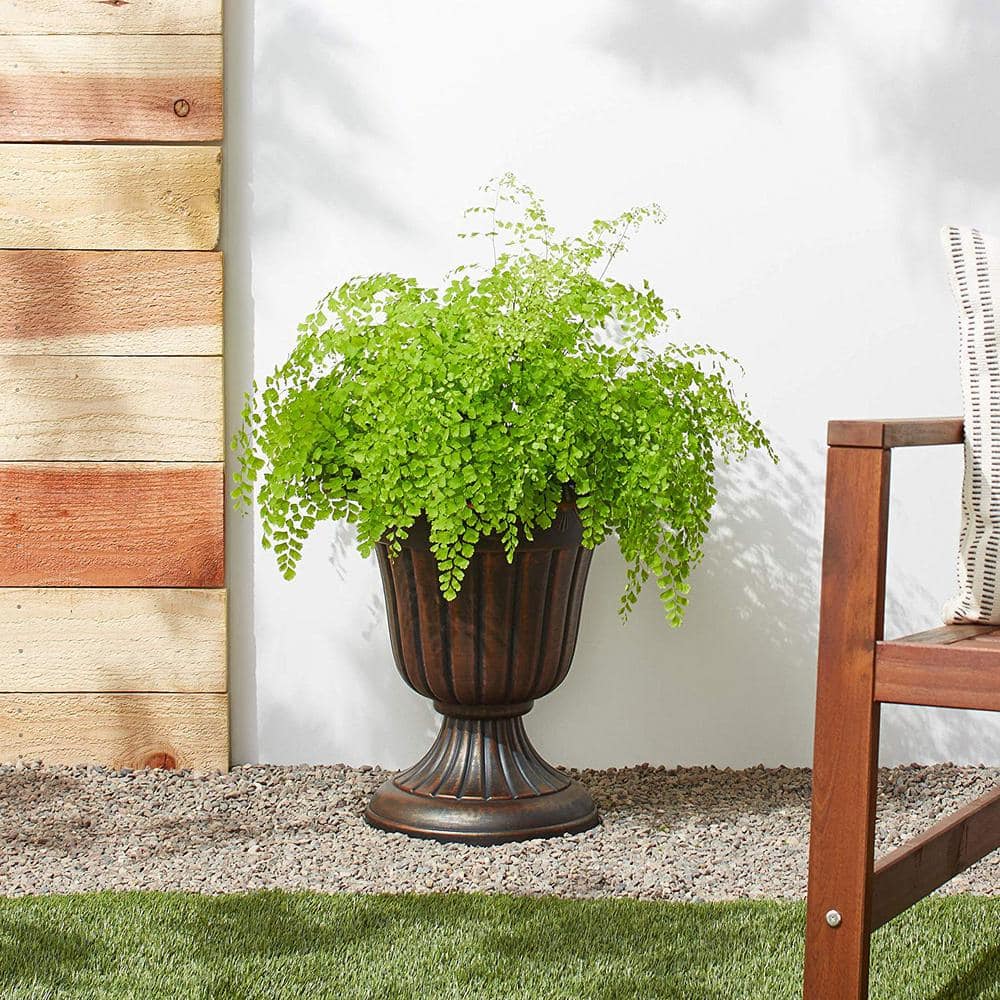 Elegant Brushed Copper Large Plastic Urn Planter for Outdoor Spaces
