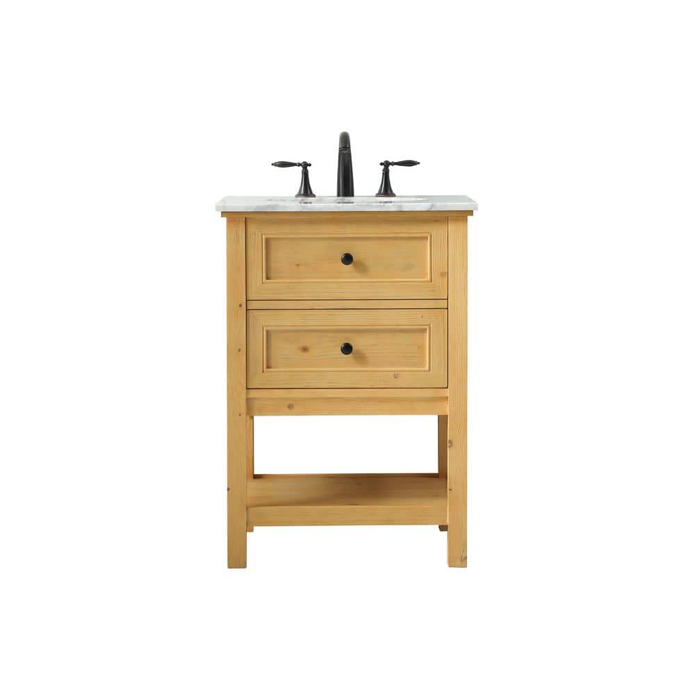 Simply Living 24 in. W x 22 in. D x 34 in. H Bath Vanity in Natural Wood with Carrara White Marble Top