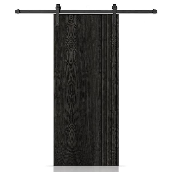 CALHOME 30 in. x 84 in. Hollow Core Charcoal Black Stained Oak Veneer Composite Interior Sliding Barn Door with Hardware Kit