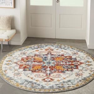 Passion Ivory Multicolor 8 ft. x 8 ft. Center medallion Traditional Round Area Rug