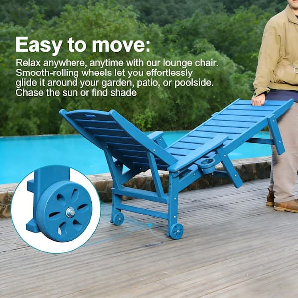 Navy Blue 1-Piece Plastic Outdoor Chaise Lounge with 4-Position