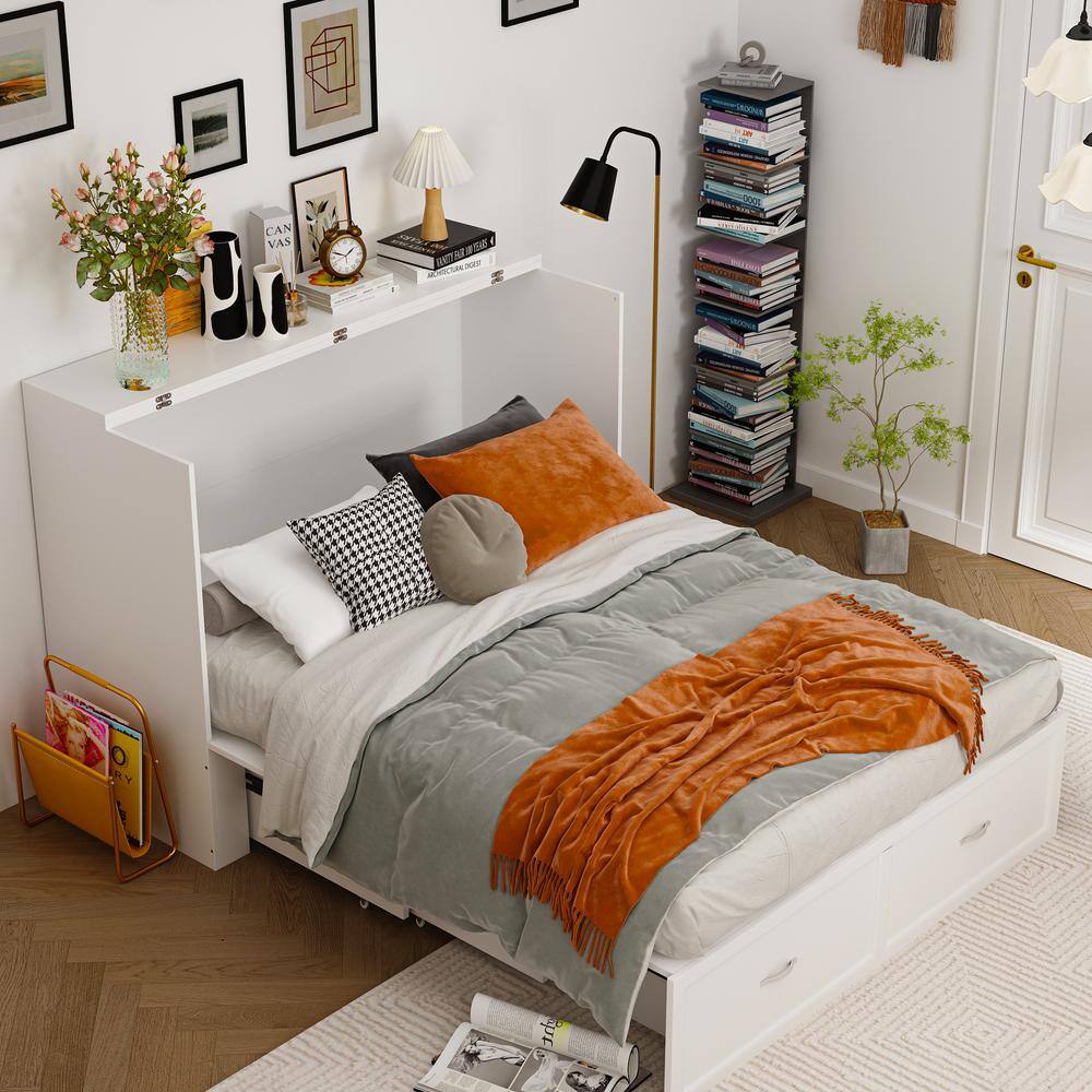 White Wooden 55.1 in. W Chest of Drawers, Can Convertible to Full Size Bed with USB Charging Station and Wheels - thumbnail 2
