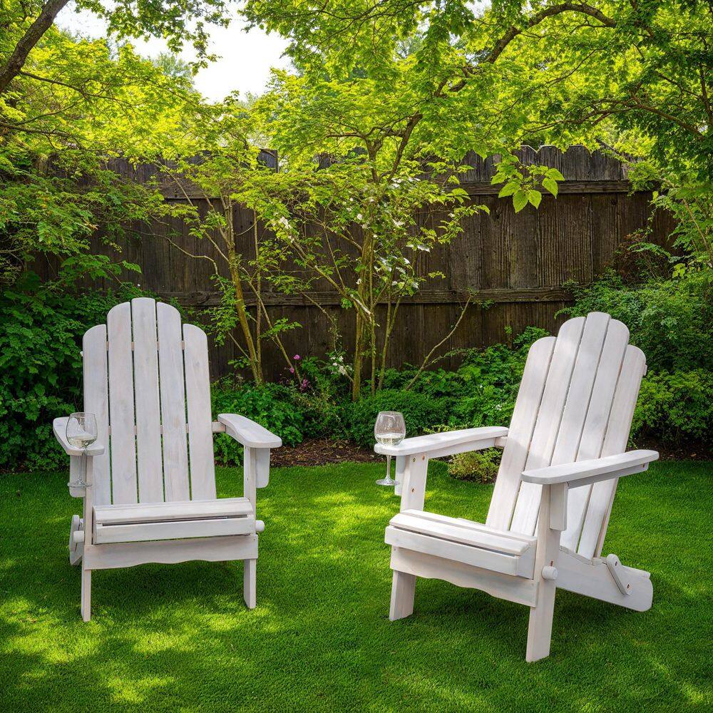 White Wash Acacia Wood Outdoor Adirondack Chair with Arms