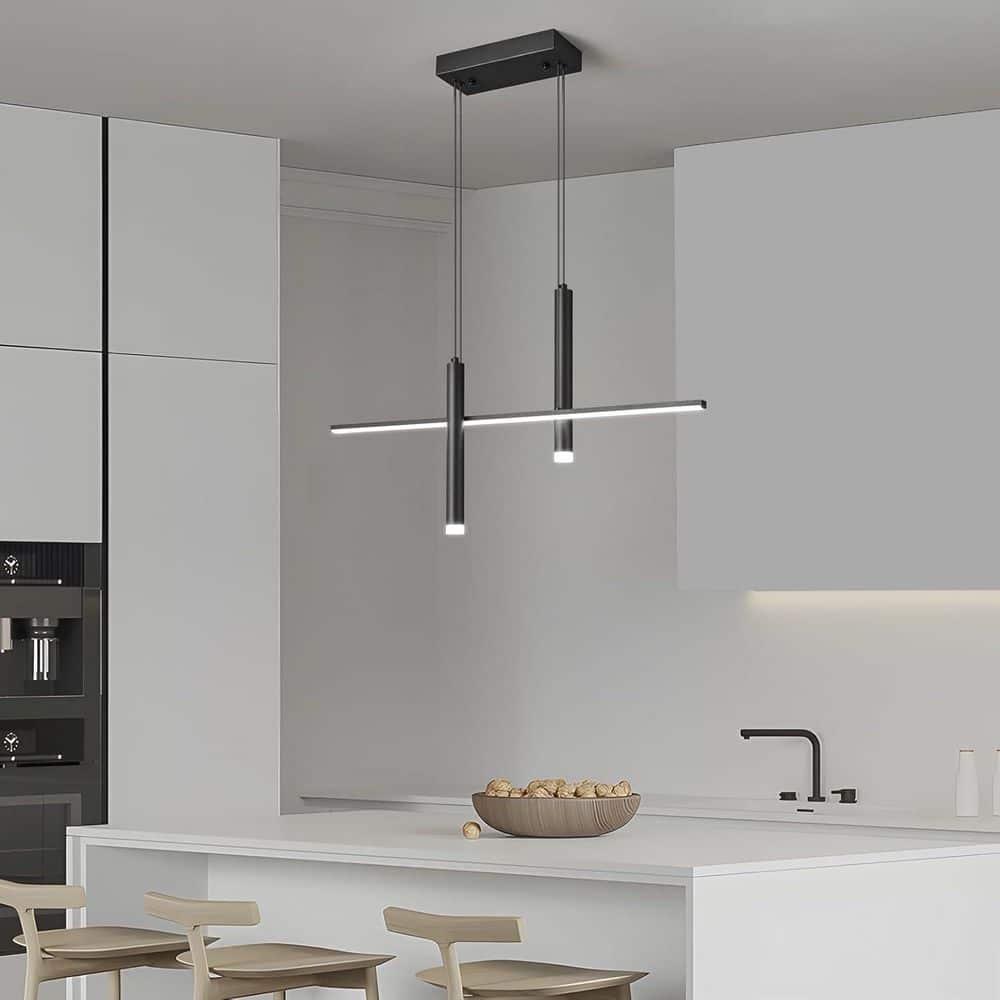 Modern LED 3 light Linear Pendant Light with Dual Spotlights Dimmable 6000K Pendant Ceiling Hanging Black Chandeliers price history on PriceWatchPro