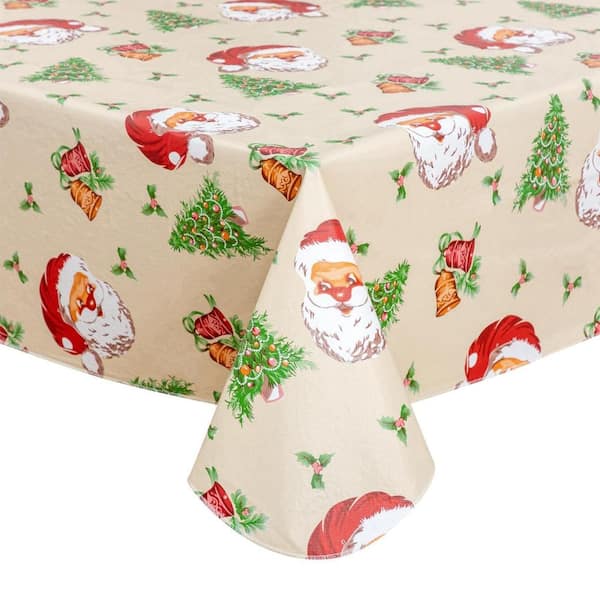 60'' X 84'' Christmas Table Cloth Waterproof Vinyl Tablecloths with Flannel Backing Wipeable Plastic Tablecloth