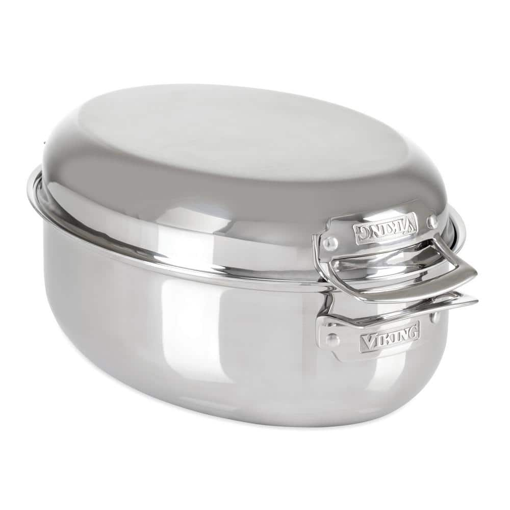 Viking 3-Ply Stainless Steel, 8.5Qt. Oval Roaster with Rack and 3-Ply Lid, Mirror Finish