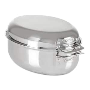 3-Ply Stainless Steel, 8.5Qt. Oval Roaster with Rack and 3-Ply Lid, Mirror Finish