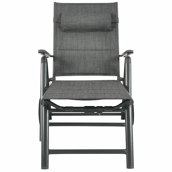 SUNRINX Metal Gray Adjustable Outdoor Chaise Lounge with Wheels and Neck  Pillow MG32-36-HWY - The Home Depot