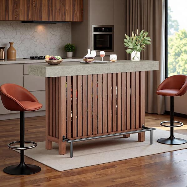 41.53 in. H Rectangle Red Brown Bar Table Seats 4, 2-Tier Kitchen Bar Height Pub Table with Footrest for Dining Room