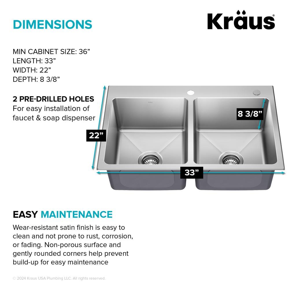 Fairlane 33-Inch Stainless Steel Double Bowl Kitchen Sink