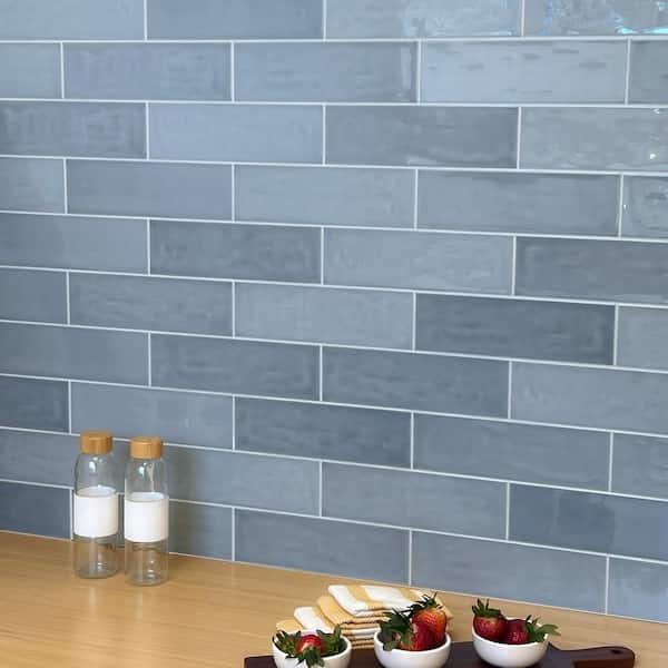Bedouin Subway Tile 3 5/8 in. x 11 3/4 in. Blue Gloss Ceramic Wall Tile (9.9 sq. ft./Case)