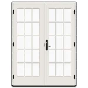 60 in. x 80 in. W-5500 Black Clad Wood Left-Hand 15-Lite French Patio Door with White Paint Interior