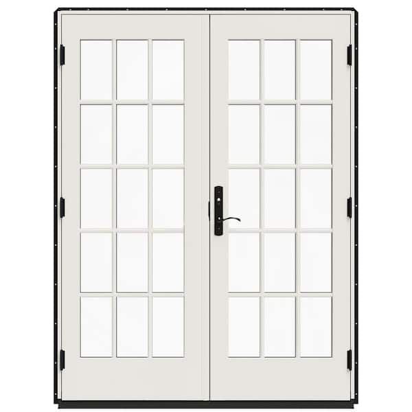 JELD-WEN 60 in. x 80 in. W-5500 Black Clad Wood Left-Hand 15-Lite French Patio Door with White Paint Interior