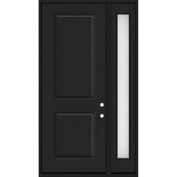 Regency 53 in. x 96 in. 2P Squaretop LHIS Onyx Stain Mahogany Fiberglass Prehung Front Door with Obscure 14in. SL 6-9/16