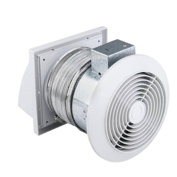 1-Piece Bathroom Accessory Set in White, 6 in. Through Wall Exhaust Fan, 80 CFM 4.0 Sones, Retractable Duct
