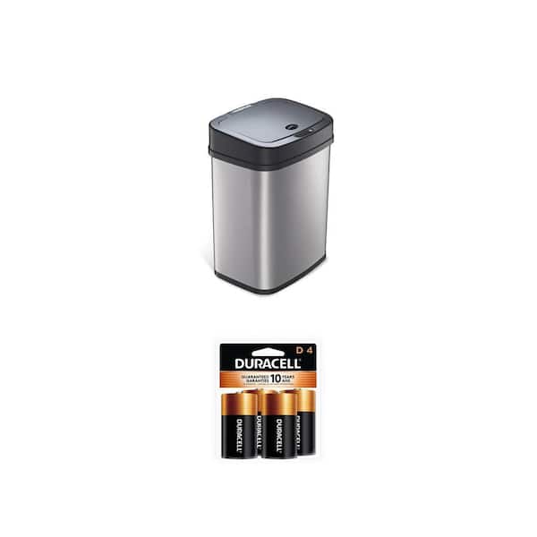 Coppertop D Alkaline Batteries (4-Pack) and 3 Gal. Stainless Steel Motion Sensor Trash Can Combo