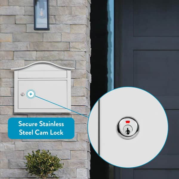 Saratoga White, Medium, Steel, Locking Wall Mount Mailbox