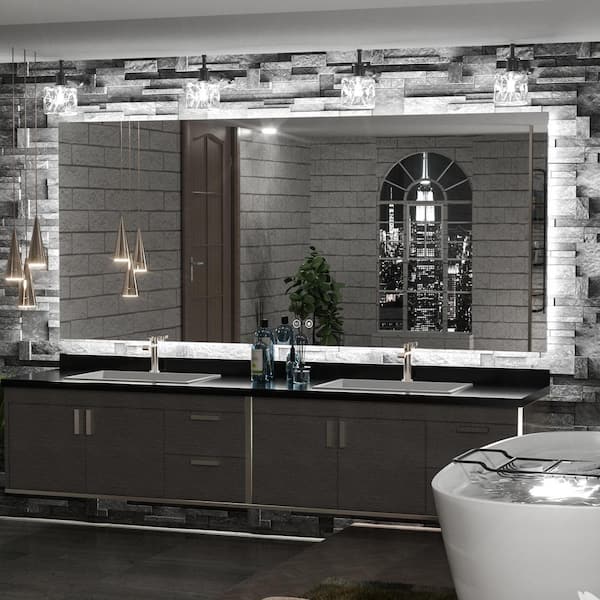 72 in. W x 36 in. H Rectangular Frameless LED Light Anti-Fog Wall Bathroom Vanity Mirror with Backlit
