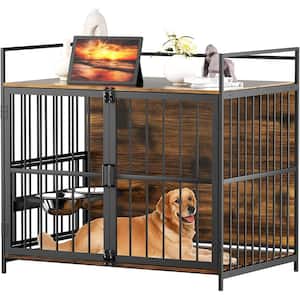 Furniture Style Dog Crate with 2 Stainless Steel Bowls 48 in L x 30.3 in W x 43 in H Large