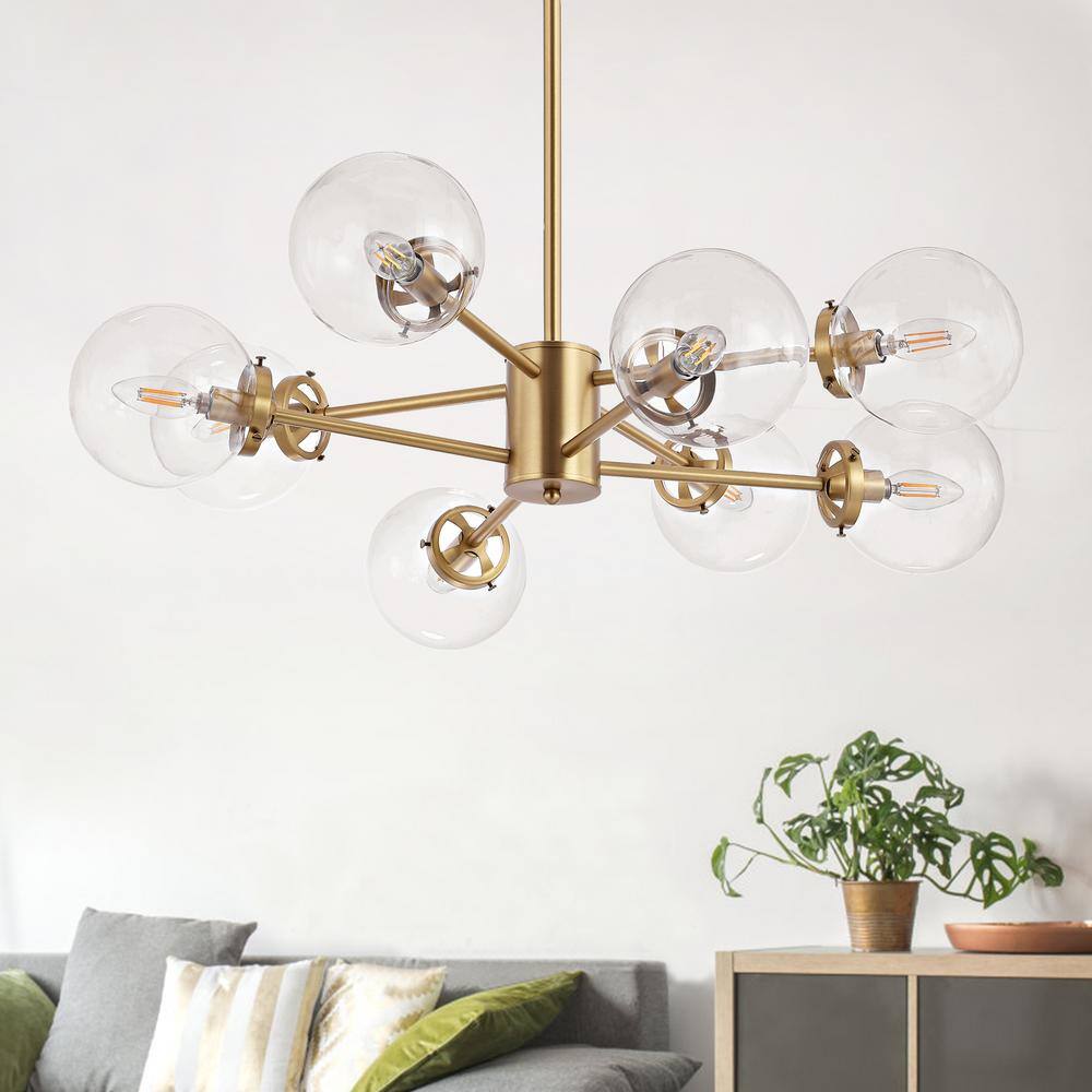 Brass 8-Light Sputnik Chandelier with Clear Glass Shades