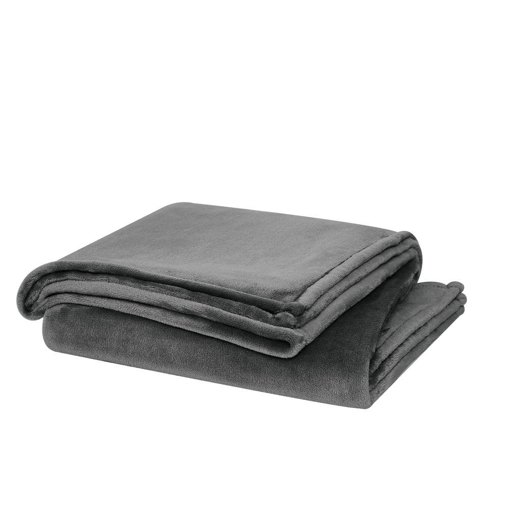 Gray Full/Queen Plush Faux Fur Blanket, Machine Washable