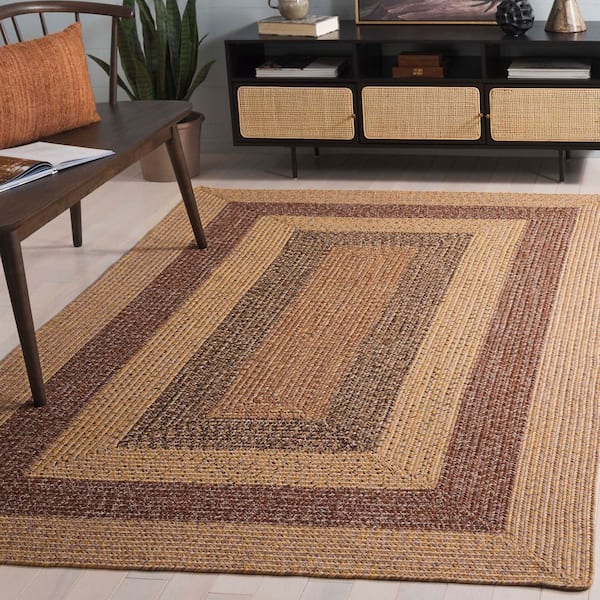 Braided Beige/Brown 3 ft. x 3 ft. Machine Washable Solid Striped Border Square Area Rug