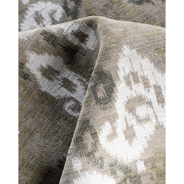 Ikat Gray 9 ft. x 12 ft. Abstract Wool Indoor Area Rug