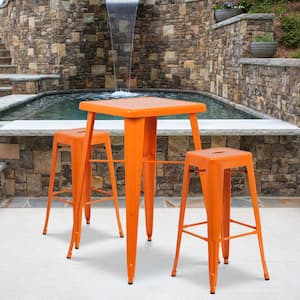 3-Piece Metal Square Outdoor Bistro Set in Orange