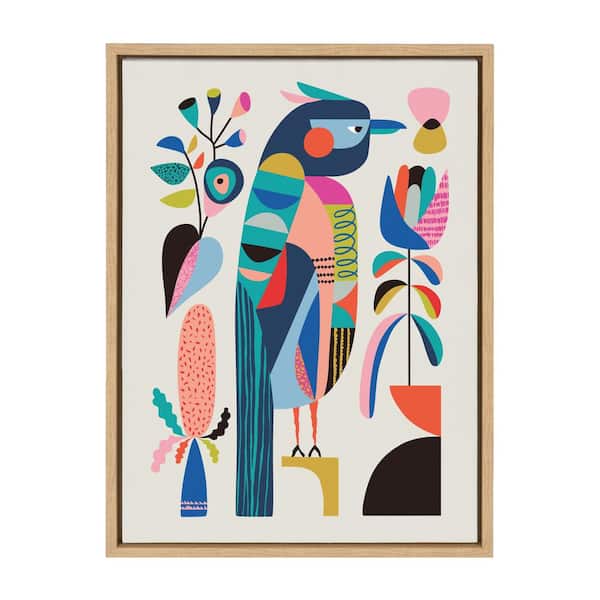 Kate and Laurel Sylvie Mid Century Modern Kookaburra by Rachel Lee Framed Canvas Animal Art Print 24 in. x 18 in.