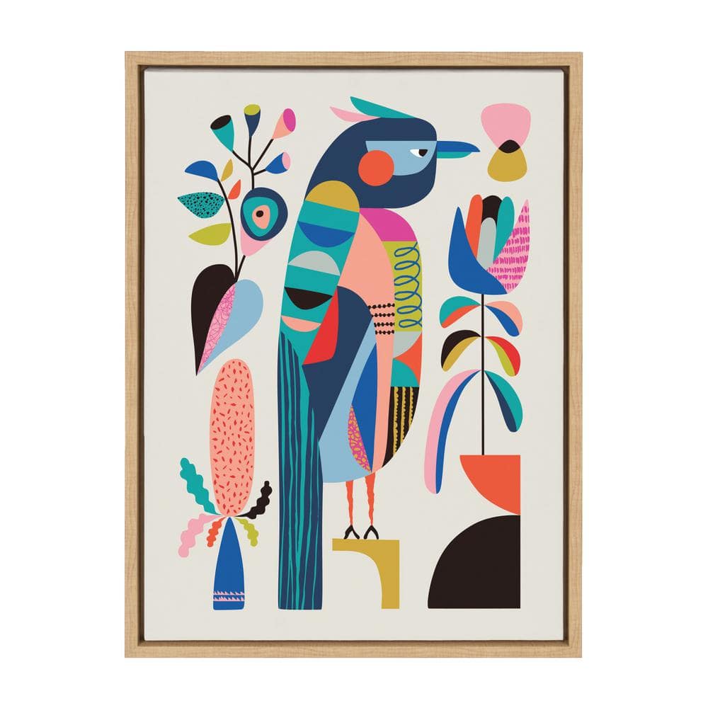 Mid Century Modern Kookaburra Abstract Animal Canvas Art, 27x22 Natural