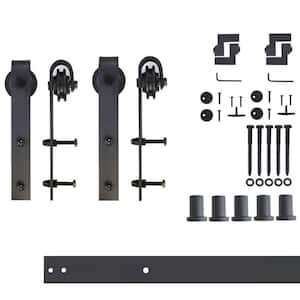 6 ft./72 in. Black Rustic Non-Bypass Sliding Barn Door Track and Hardware Kit for Double Doors