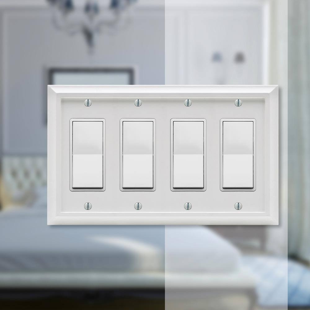 White Wood Quad Rocker 4-Gang Wall Plate