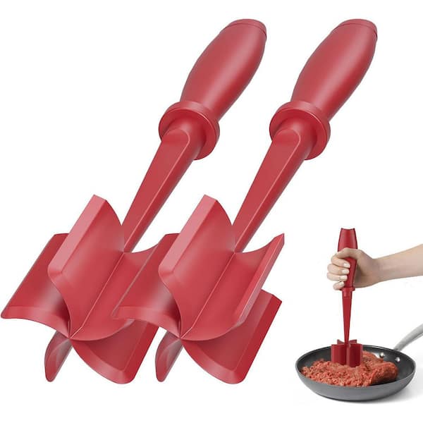 Non Stick Red Mix Chopper, Upgrade Hamburger Grinder, Premium Heat Resistant Meat Masher (Set of 2)