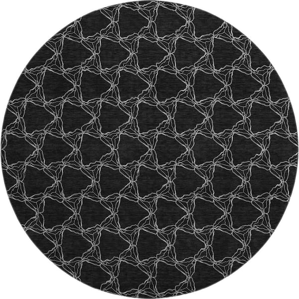 Addison Rugs Mayfield Premium Machine Washable Abstract AMF960 Black 8 ft. x 8 ft. Round Rug